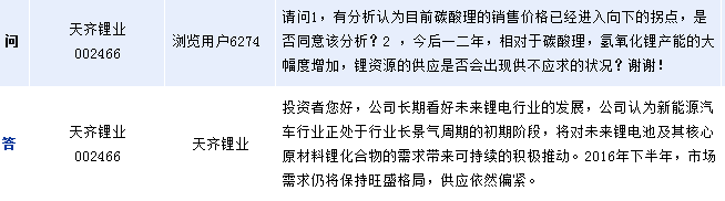 天齊鋰業(yè)：下半年鋰市場(chǎng)需求仍旺盛 碳酸鋰售價(jià)總體平穩(wěn)