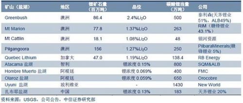 全球主要鋰礦山和鹽湖統(tǒng)計