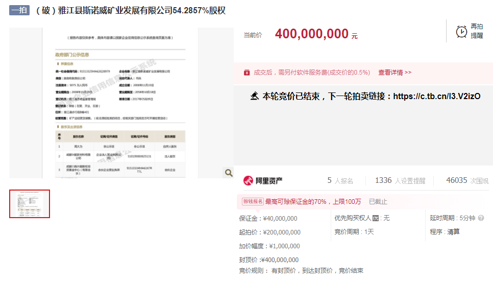 4億封頂價！22分鐘結束首輪拍賣！國內鋰礦拍賣也瘋狂？