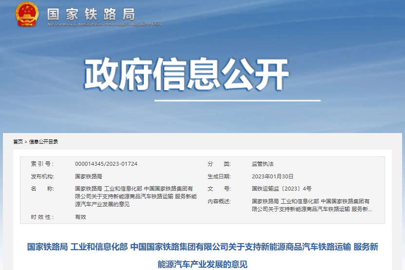我國鼓勵鐵路運輸新能源汽車 動力電池荷電狀態(tài)不得超過65%