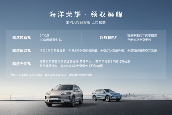 比亞迪宋PLUS冠軍版上市 售價(jià)15.98萬(wàn)元-20.98萬(wàn)元