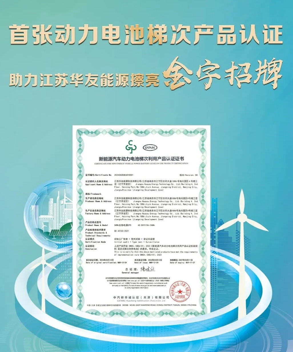 我國動力電池梯次利用產品認證制度正式落地！華友能源獲首張證書